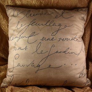Decorative Tan/Light Brown Throw Pillow with Black Print Filled With Down